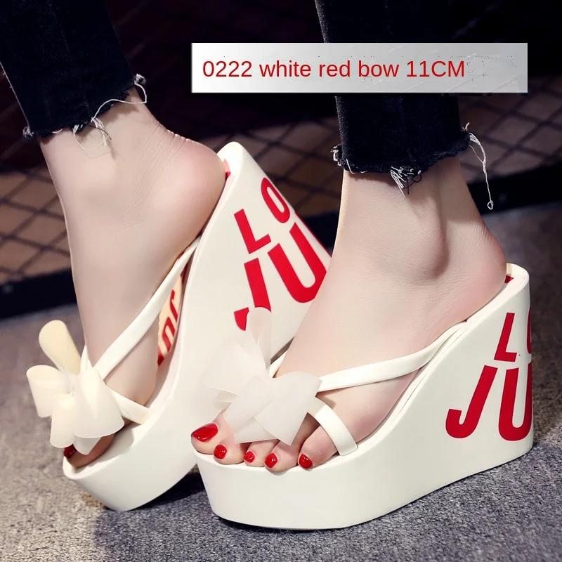 Fashion Summer Beautiful Ladies Super High-Heeled Platform Flip-Flops11cm Beach Shoes Wedding Slippers Women Luxury Heels Slippers