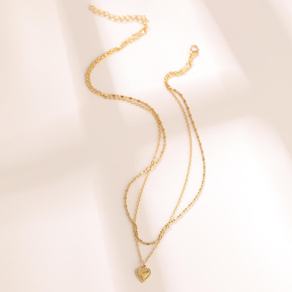 Stylish Heart Pendant Necklace With Beaded Chain Trendy Gold Fashion Jewelry For Women