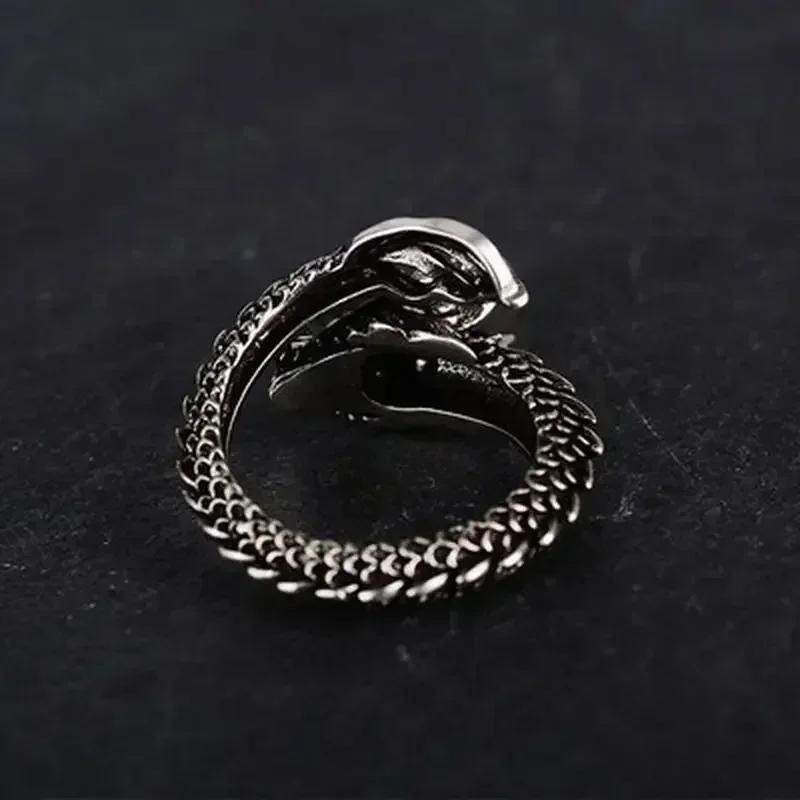 Men Fashion Creative Black Color Open Dragon Ring Trendy Personality Domineering Exaggerated Open Dragon Ring Gift Accessories