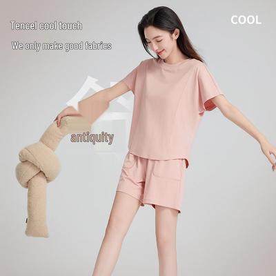 Kühlendes Damen Kurzarm Sommer Pyjama Set - Antibakterielle Tencel Baumwolle Shorts & Oberteil Loungewear