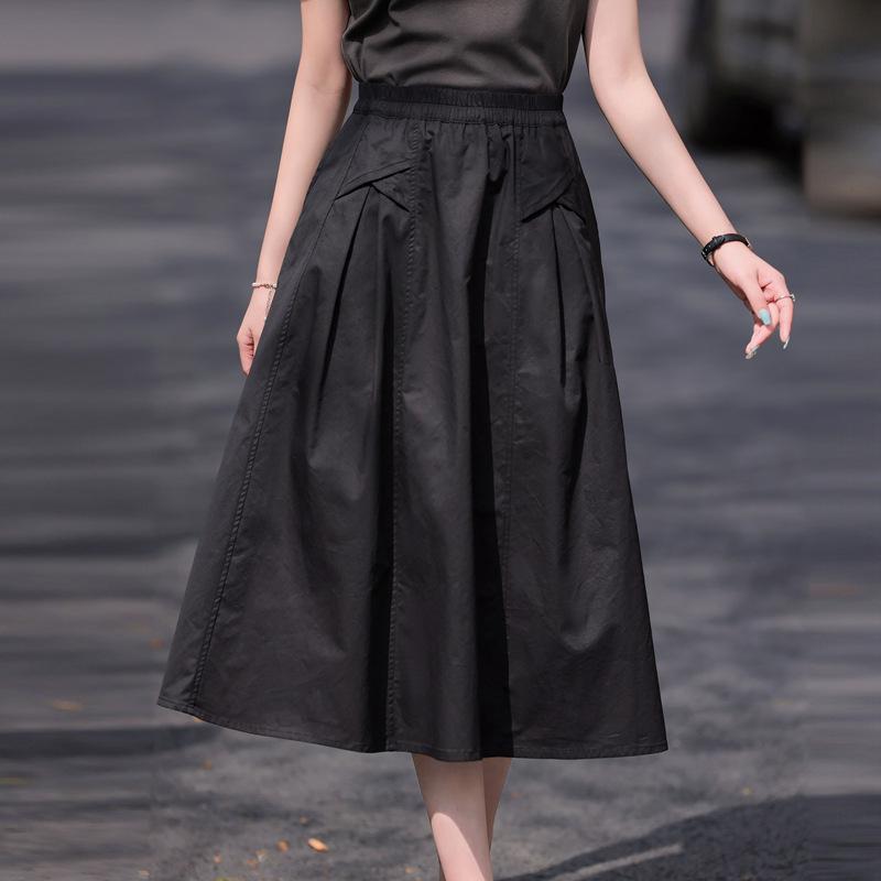 

Женская летняя юбка А-силуэта с завышенной талией 2023 года - черная, средней/длинной длины, модный стиль 2XL fits 132-145 jin чёрный