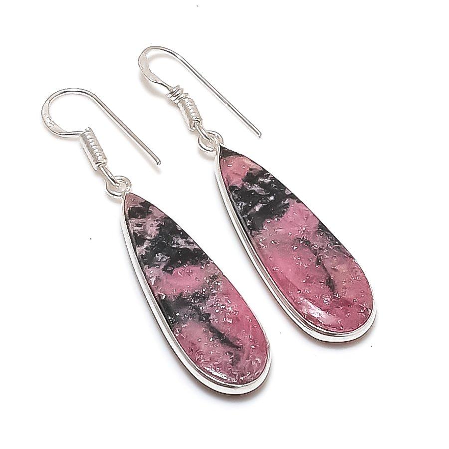Natural Rhodonite Gemstone 925 Sterling Silver Jewelry Earring 2.05 AE-12182