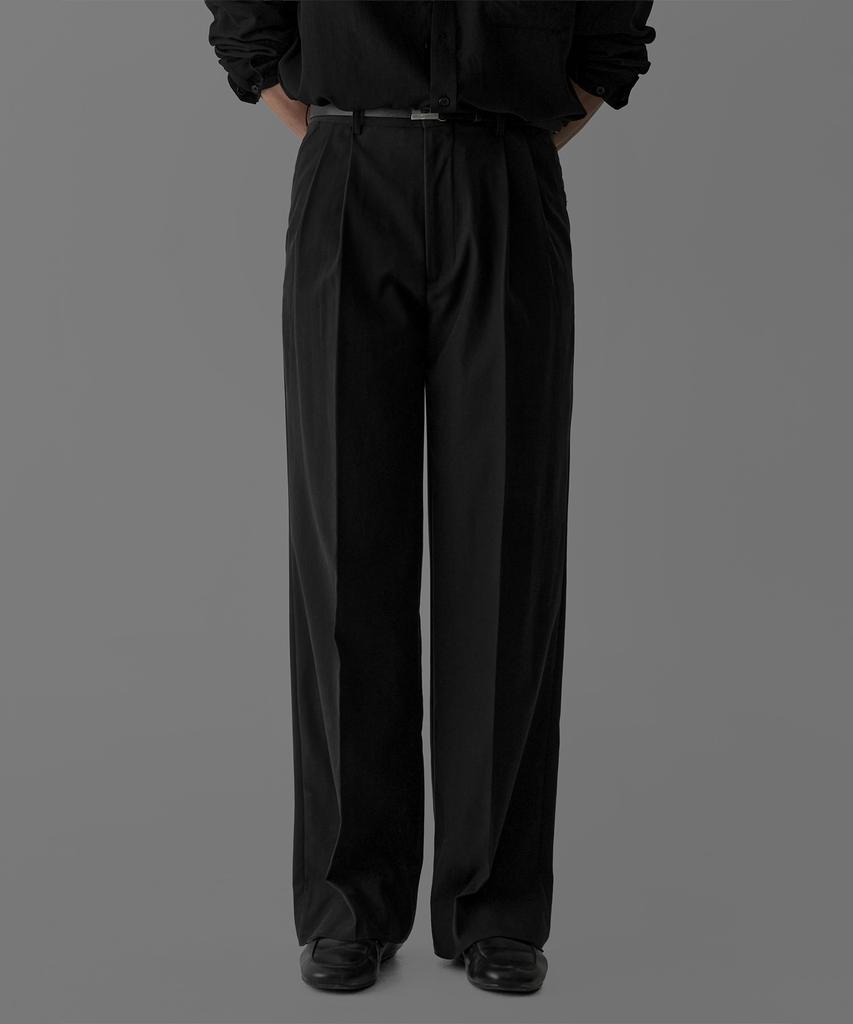 Baulopeulodeogteu Tencel Double-Pleat Slacks [Black]