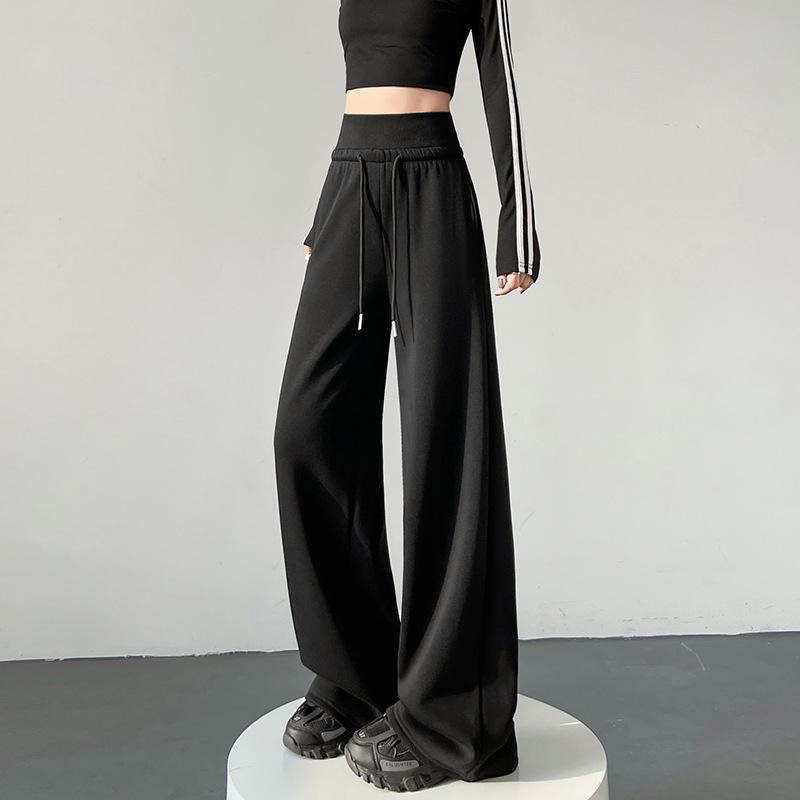 Women's American-Style Gray Wide-Leg Sweatpants: 2025 Spring Collection, Loose High-Waisted Casual Straight-Leg, Floor-Length.