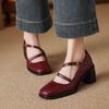 Krazing Pot Sheepskin Round Toe Size 41 Chunky High Heels Buckle Straps Vintage Autumn Pumps