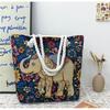 Ethnic Style Elephant Embroidered Canvas Shoulder Bag With Cotton Rope Strap For Casual Travel