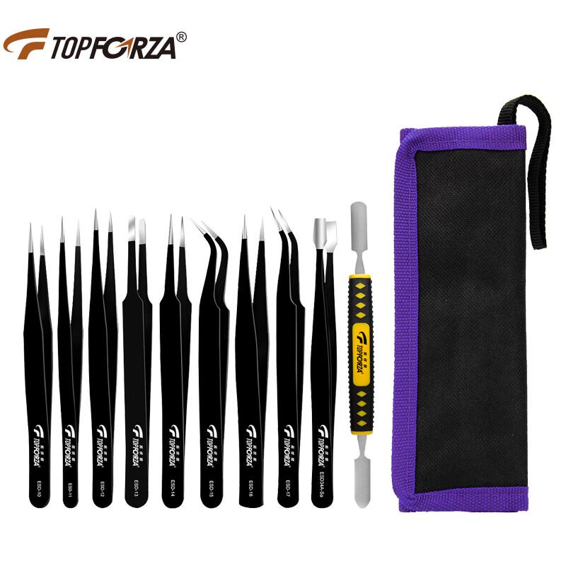 TOPFORZA 10-Piece Stainless Steel Anti-static Tweezer & Pry Tool Set