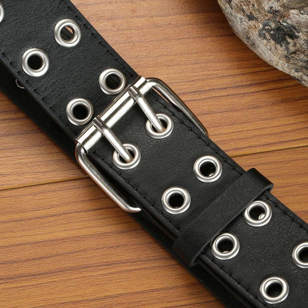 Wide Side PU Leather Star Waistbands Punk Hip-hop Waist Belt Adjustable Double Row Hole Belt  Party