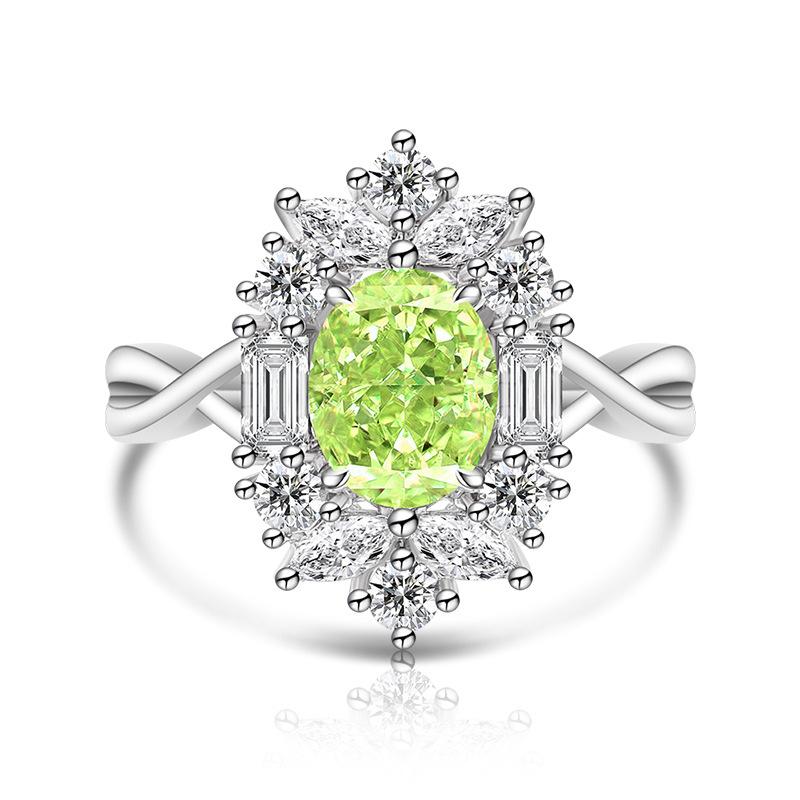 925 Sterling Silver Ice Flower Cut Stylish Luxury Multi-Colored Crystal Zircon Ring Birthday Anniversary Wedding Party Gift