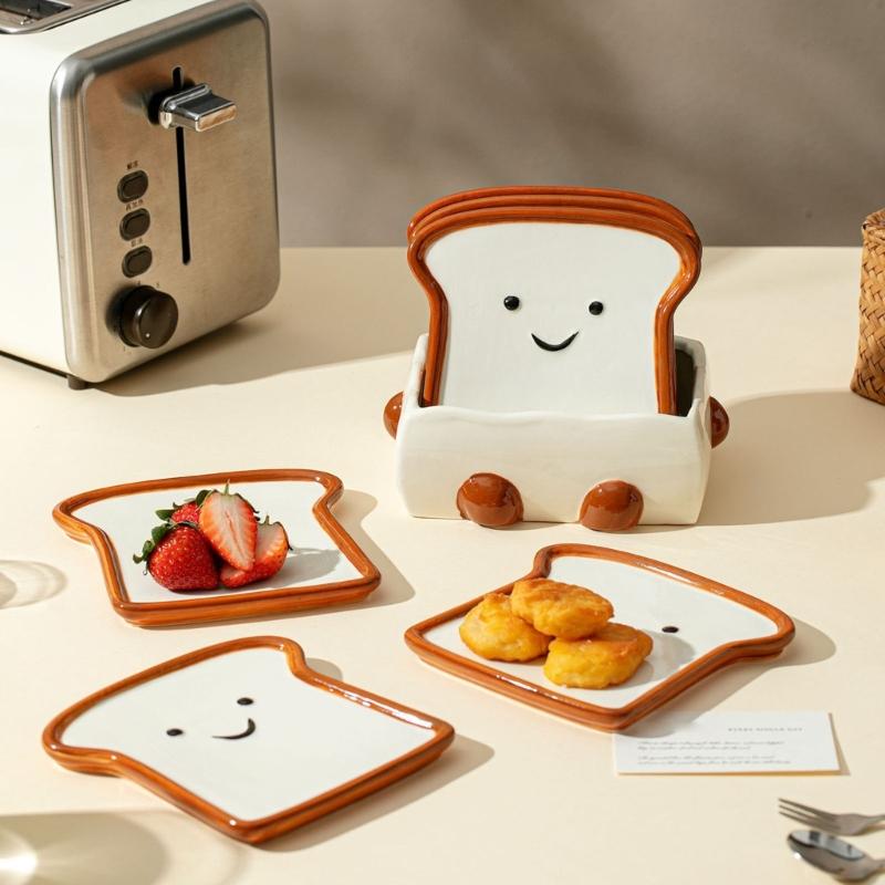 Bread Look Dip Plate Collection for Sauces and Appetizer Portions, Cute Table Accent for Everyday Home Dining Use