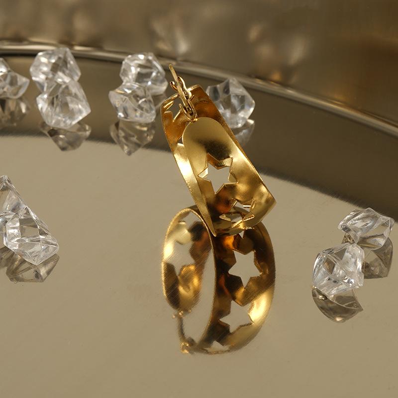 18K Gold Star Hollow Retro Stainless Steel Hoops - French-Inspired Earrings