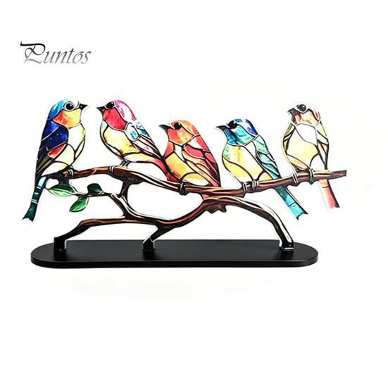 Fine Craftsmanship Bird Statues for Office Acrylic Birds on Branch Desktop Ornament, Colorful Stained Glass Style Nature Themed Gifts Lovers Figurine,