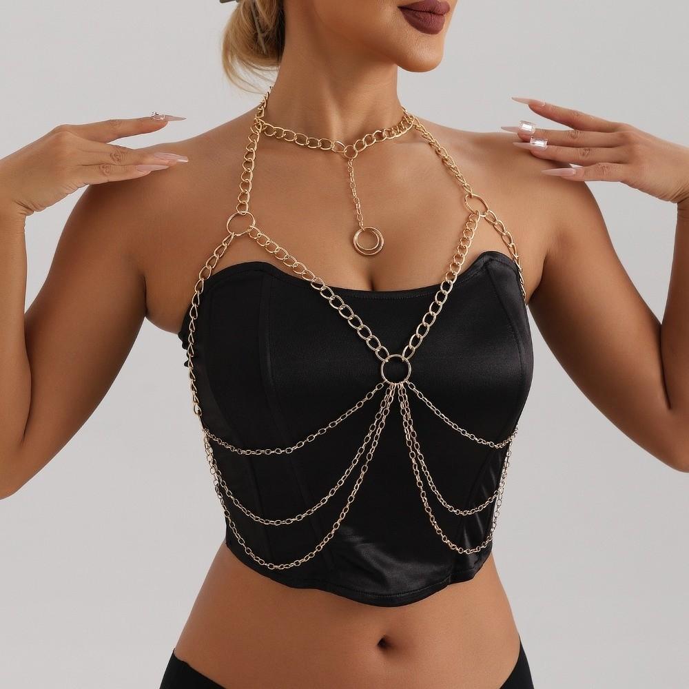 Multi-layer Women Body Chain Metal Bra Body Jewelry Trendy Bikini Waist Chain  Costume Accessories