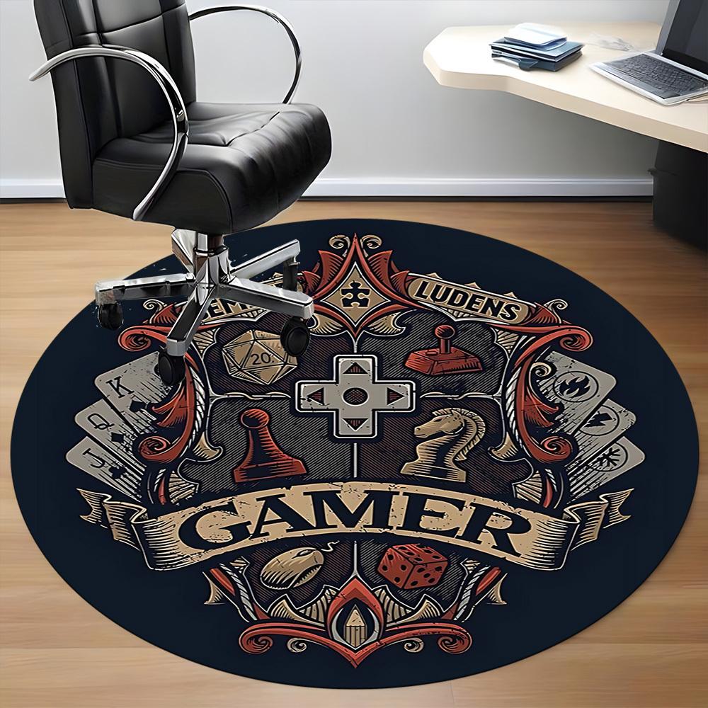 1pc Gamer Crest Office Round Area Rug, Indoor Mat Suitable For Office, Under Office Chairs Bedroom Living Room Home Decor, Room Deco