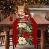 Merry Christmas Poinsettia Holly Berry Linen Table Runner Party Decor Washable Winter Dining Table Runners Christmas Decorations
