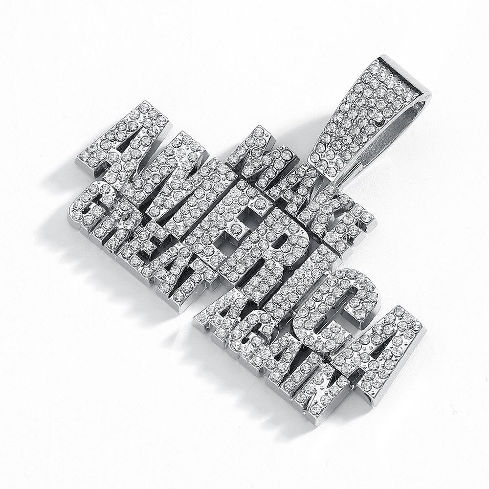 Explosive Make America Create AGAIN Full Diamond Letter Alloy Pendant Hip Hop Men's Necklace