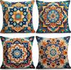4Pcs Vintage Ethnic Mandala Throw Pillow Covers Set Colorful Floral Cushion Cases for Sofa Bedroom Living Room Home Decor
