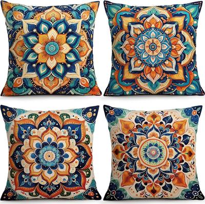 4Pcs Vintage Ethnic Mandala Throw Pillow Covers Set Colorful Floral Cushion Cases for Sofa Bedroom Living Room Home Decor