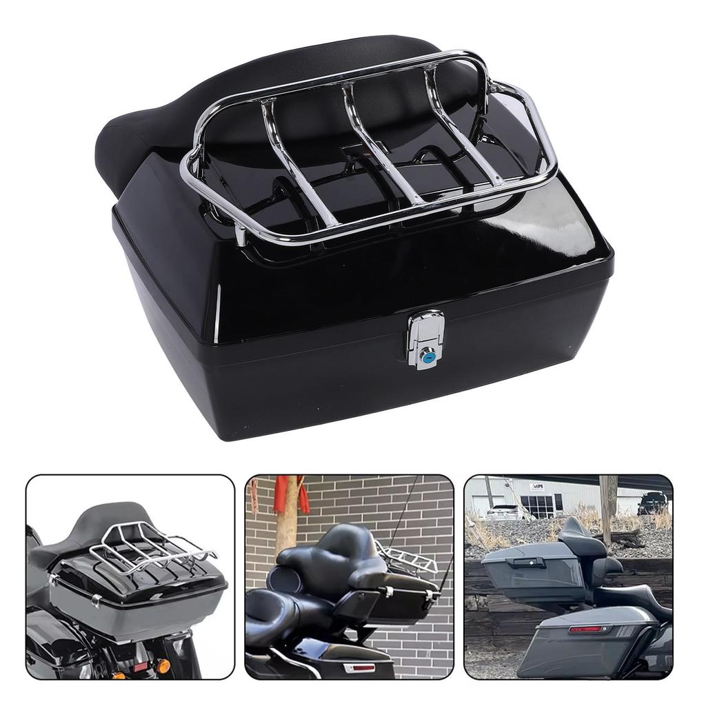 Motorcycle Rear Case 48L   Water Resistant with Lock Backrest Cushion   Tail Luggage Box for Helmets Luggages