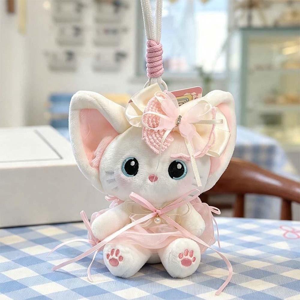 Lace Bowknot Plush Cat Keychain Soft Desk Mascot Charm Sweet Bag Accessory Desktop Decor