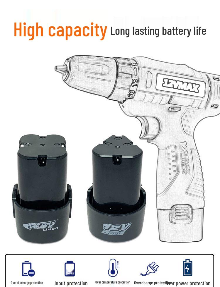 12V/16.8V Cordless Electric Drill & Screwdriver with Rechargeable Lithium Battery