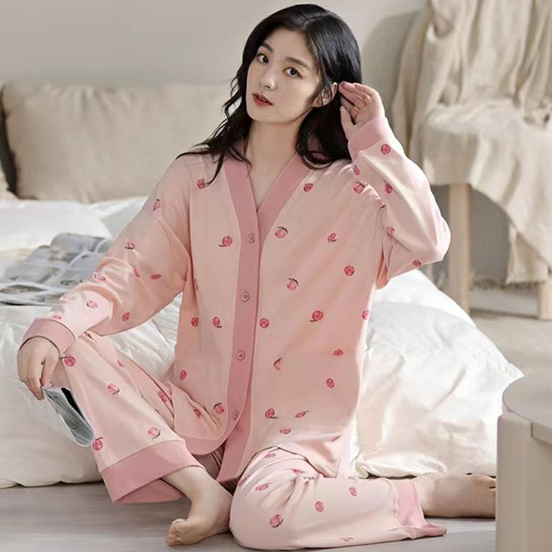 2026 Women's Milk Silk Pajamas Set: V-Neck Cardigan, Long Sleeve, Long Pants, Thin Polka Dot Print for Spring and Autumn
