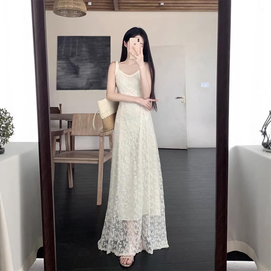 

Women s Chic Spring Embroidered Lace Crochet Camisole Dress 2XL абрикосовый