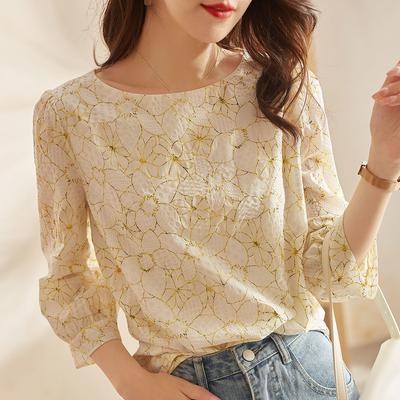 Bottom Chiffon Shirt Women's Top Inner Layer Three Quarter Sleeve Summer Chic and Beautiful Lace Shirt