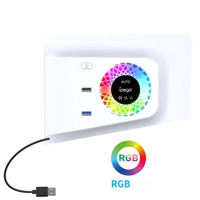 Wentylator chłodzący RGB z osłoną płyty dla PS5 Slim Digital/Disc, Automatyczna regulacja prędkości przez czujnik temperatury, 3 prędkości wentylatora (manualne) i huby USB 3.0, System chłodzenia