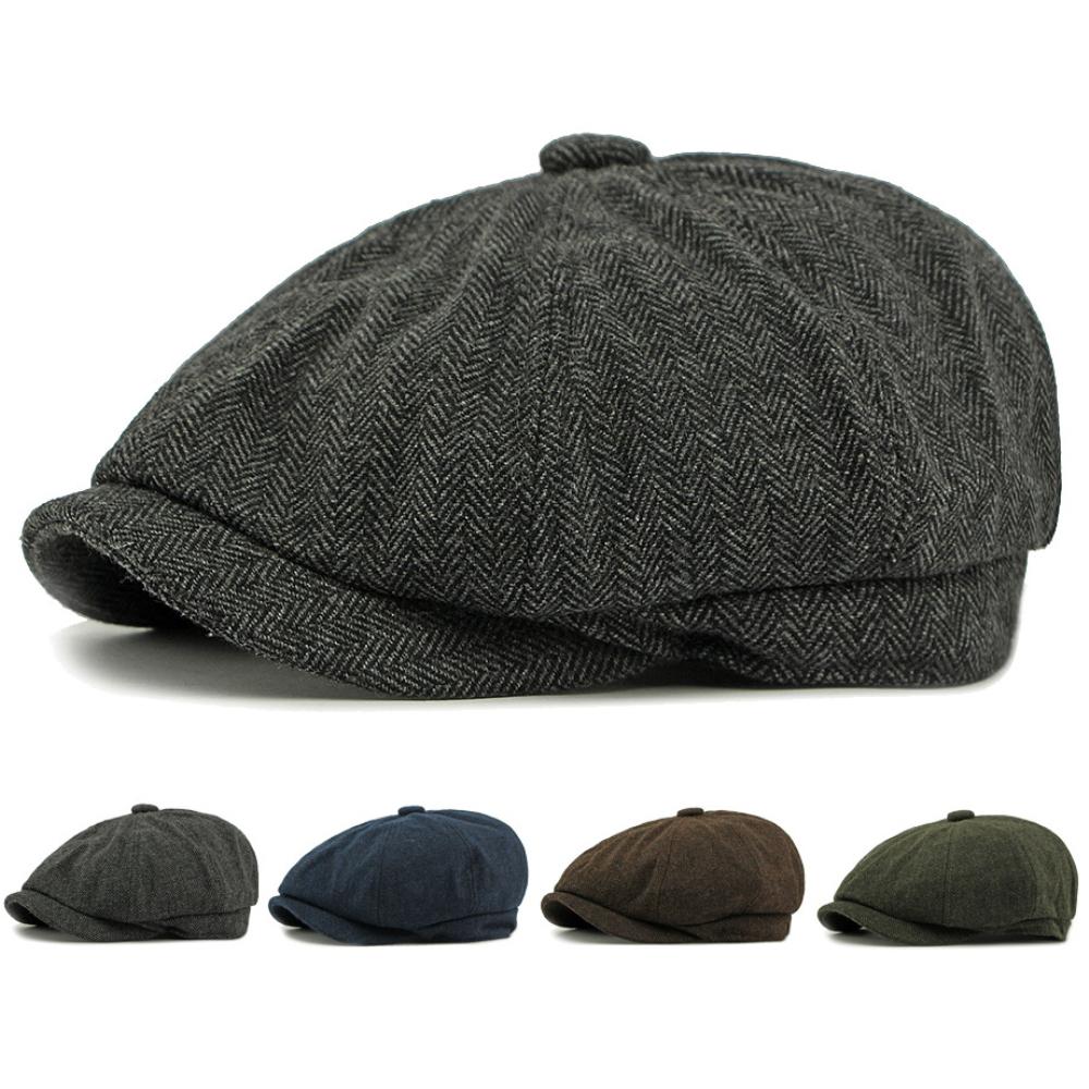 HT4834 Berets for Men Women Vintage Striped Wool Beret Hat Male Female Octagonal Beret Cap Adjustable Spring Autumn Ivy Flat Cap