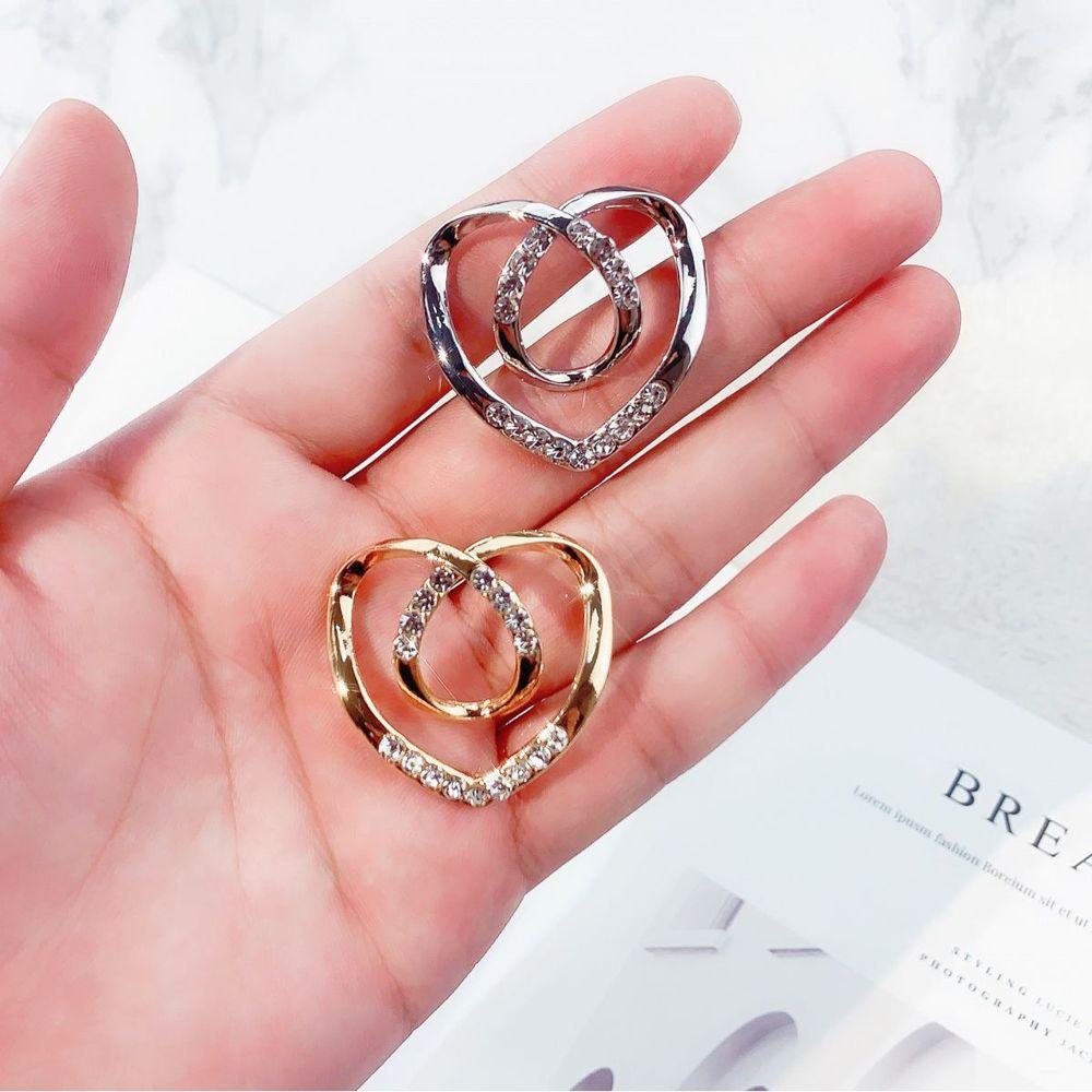 Women Gift Geometric Fashion Jewelry Crystal Love Heart Brooch Shawl Clip Scarf Buckle Scarf Ring