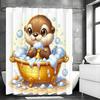 Little Beaver Taking A Bath Shower Curtain Washable Dirt-Resistant Shower Head Waterproof Polyester Bath Curtain For Home Decor