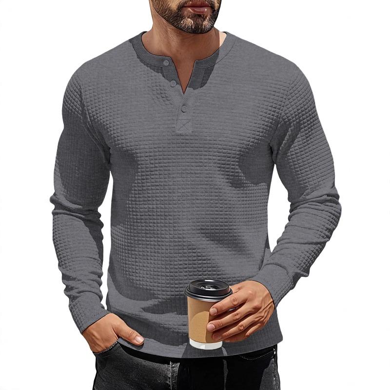 Men S Slim Fit Long Sleeve Hoodless Sweatshirt Jacquard Grid Vintage Base Shirt