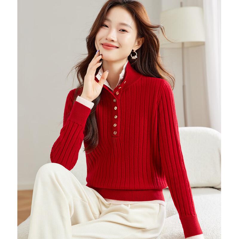 Srcr Women's Faux Two-Piece 100% Wool Sweater