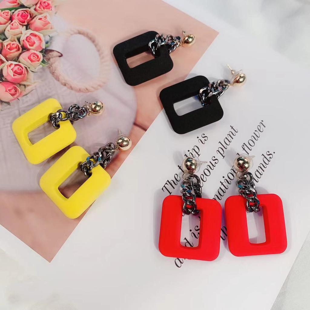 Niche Design Chain Stud Earrings, Stylish Geometric Square Earrings, Cold Wind Earrings