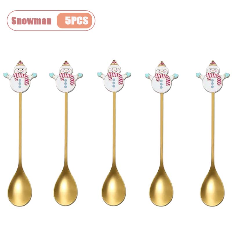 1-10pz Natale Acciaio Inossidabile Posate Cucchiaino Mescolabarbe Babbo Natale Cucchiaino da Dessert Utensili da Cucina Regalo Festivo Stoviglie