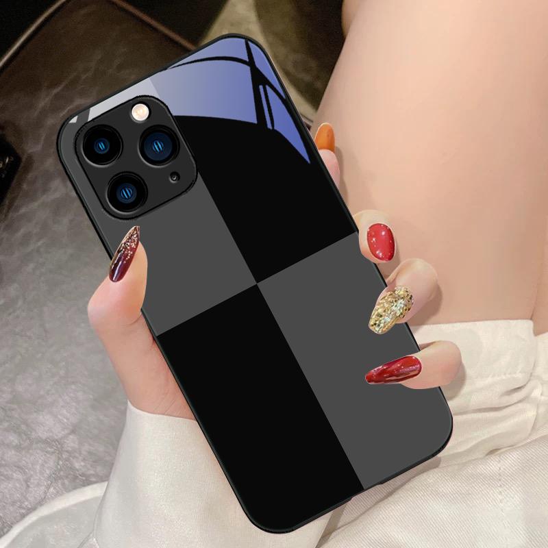 Schwarz-Weiß-Gitter Lila Für IPhone 16 Pro Max 15 Pro 14 13 12 Mini 11 XS Max XR 7 8 Plus SE 2022 Gehärtetes Glas Handyhülle