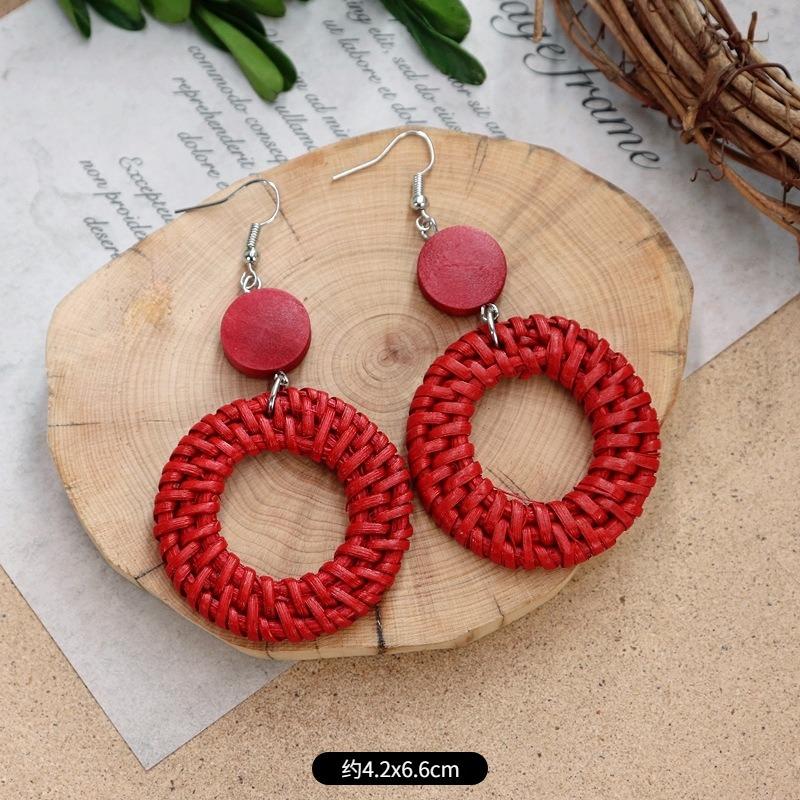 New summer bohemian retro vacation grass vine woven earrings femininity long island beach wooden earrings