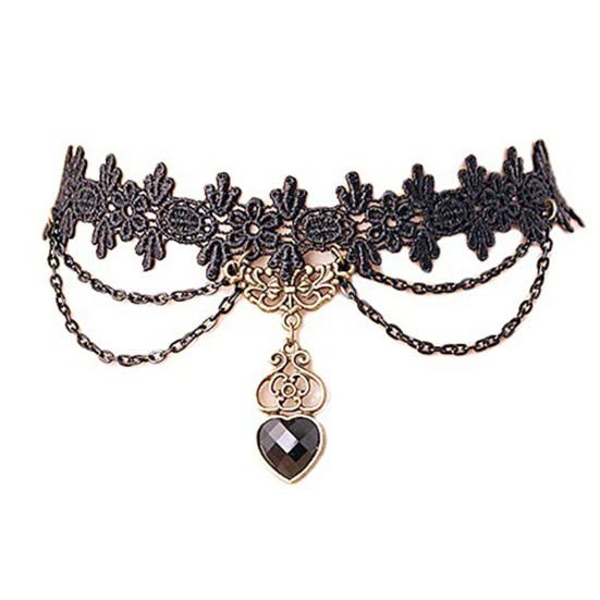 Necklace Colorfast Lace Edge Alloy Black Lace Chain Necklaces for Wedding