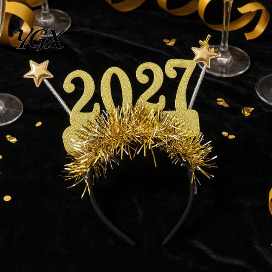 Joyful Atmosphere Party Gear 2 Pcs 2027 New Year Eyeglasses, Plastic Glitter Number Glass Frame, Durable Wear Shiny Unisex Headband for Eve