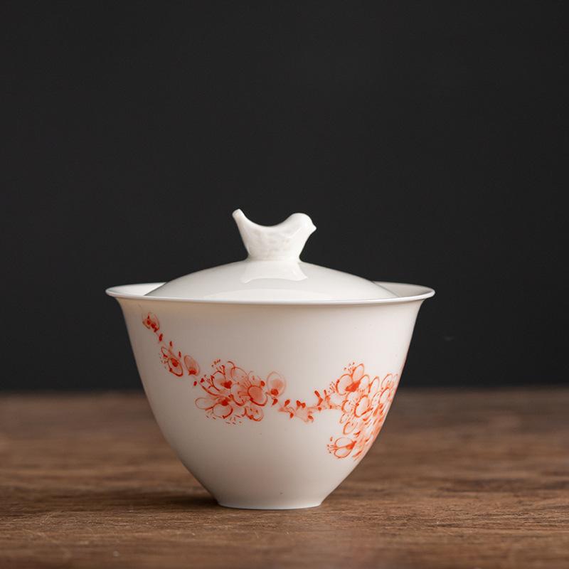 Bílý porcelánový šálek na čaj Sancai Keramický ručně malovaný Gaiwan Čínská miska na přípravu Kung Fu čaje Retro čajová souprava Terina Čajové nádobí