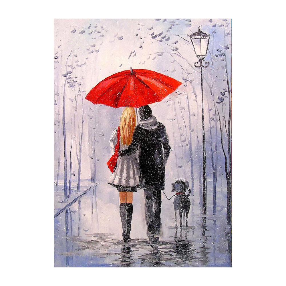 Nordycki Jesienny Deszczowy Pejzaż Plakat Płótno Obraz Olejny Zakochani Spacerujący Obraz Ścienny do Nowoczesnego Salonu Dekoracja Domu