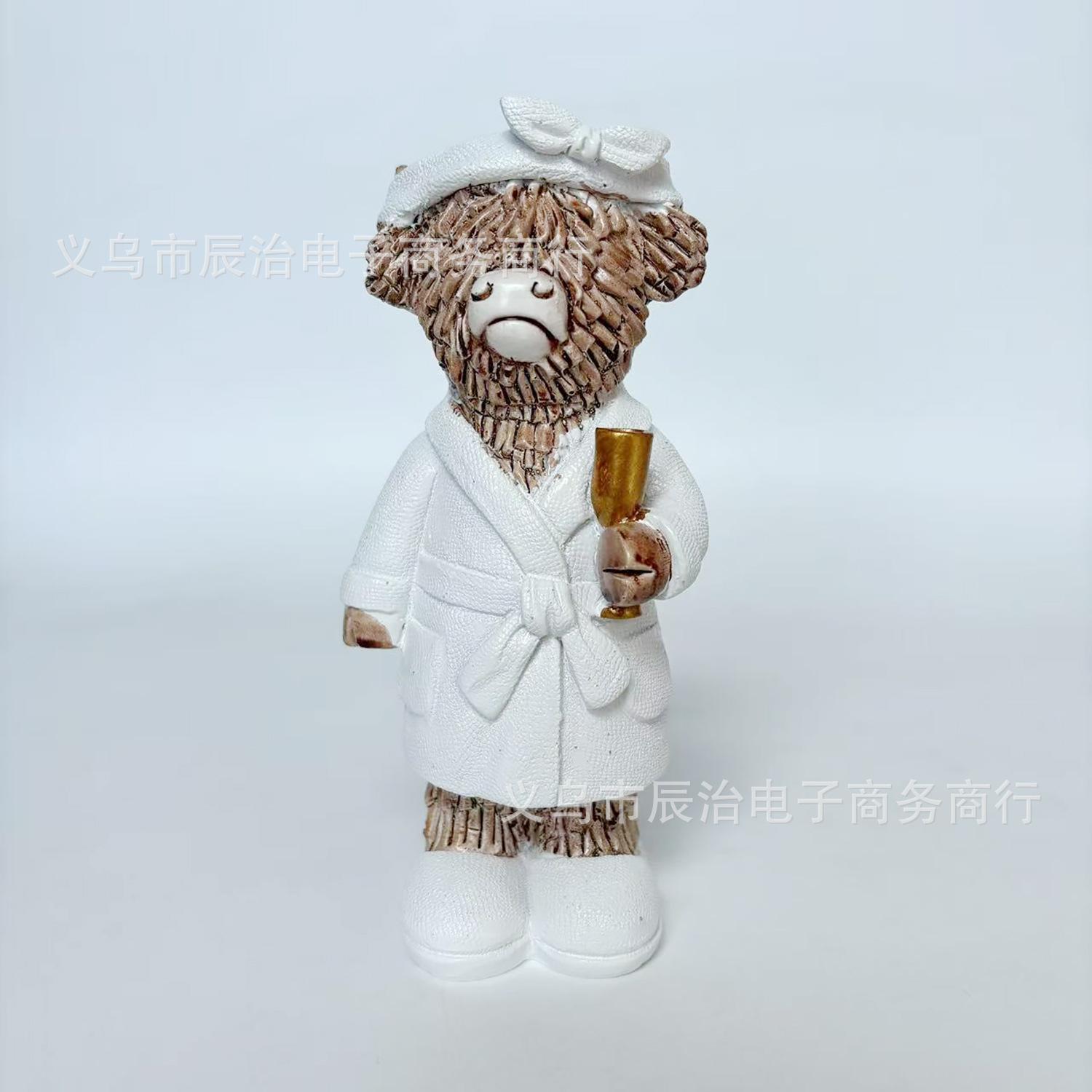 New Christmas tide cow statue bath towel champagne cow home desktop decoration ornament resin handicraft
