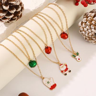 Double Layer Christmas Necklace Santa Bell Tree Reindeer Pendant Collarbone Chain Festive Holiday Jewelry Gift for Women