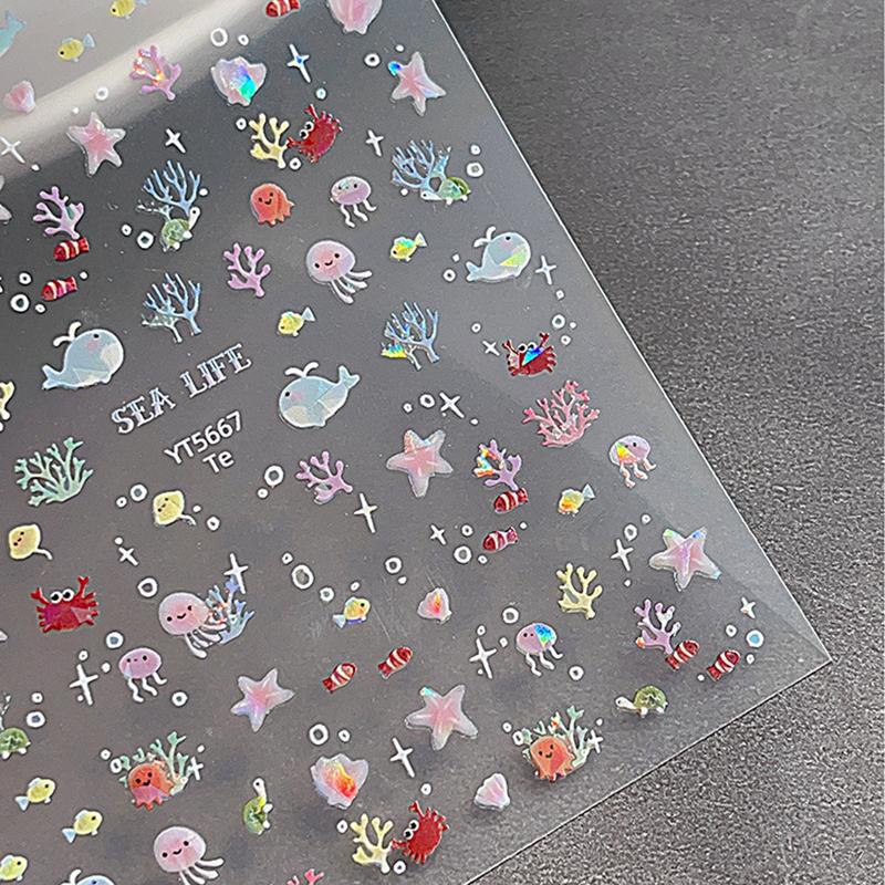 5D Fantasy Beach Summer Dreamy Colorful Starfish Shell Jellyfish Coral Jelly Decals Decoration Nail Art Sticker Manicure Salon