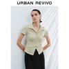 UR 2025 Autumn Women's Pleated Slim Lapel T-shirt