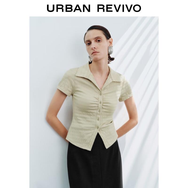 UR 2025 Autumn Women's Pleated Slim Lapel T-shirt