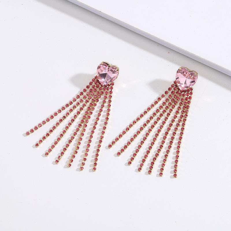 Versatile Japanese-Korean Gemstone Chain Earrings: Trendy Long Pendant Style for Women
