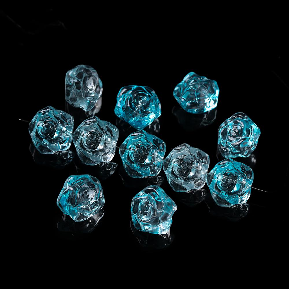 

10pcs Colored Rose Flower Shaped Beads Glass Spacer Loose Beads for DIY Jewelry Phone Chains Necklaces Earrings Making Findings синий