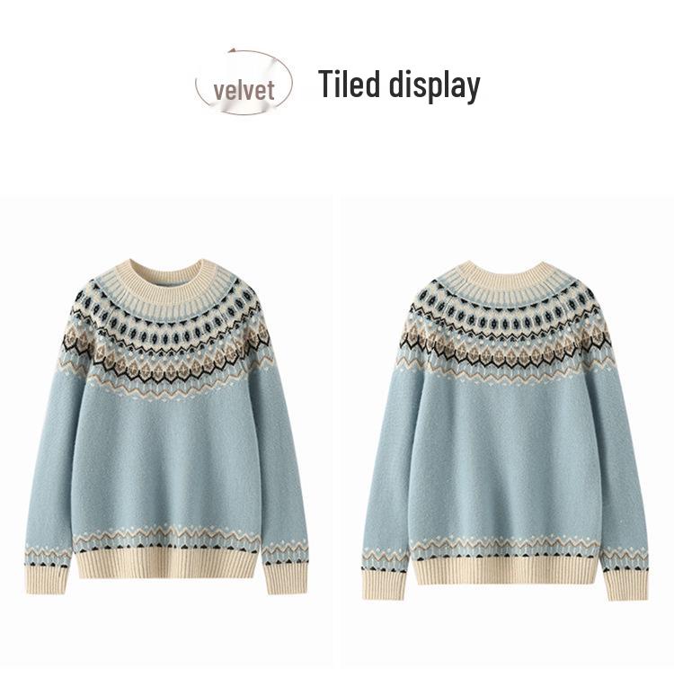 Elegant Fair Isle Jacquard Cashmere Sweater - Autumn/Winter 2026, Half-Neck, Loose & Slimming Design